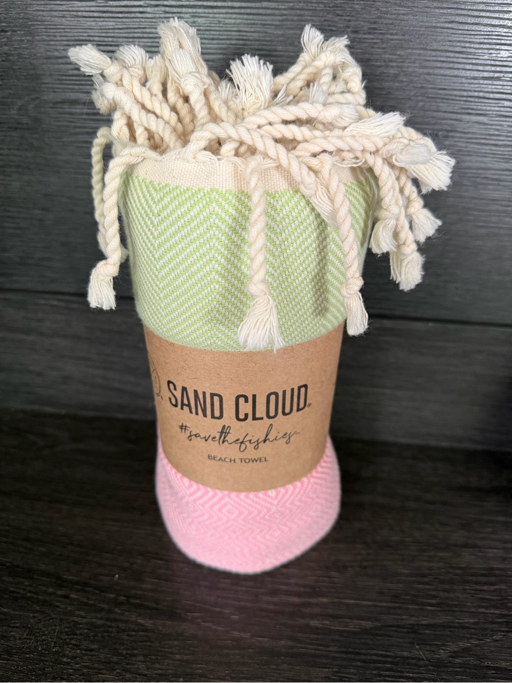 Sand Cloud Two-Tone Green & Pink Beach Towel with Fringe